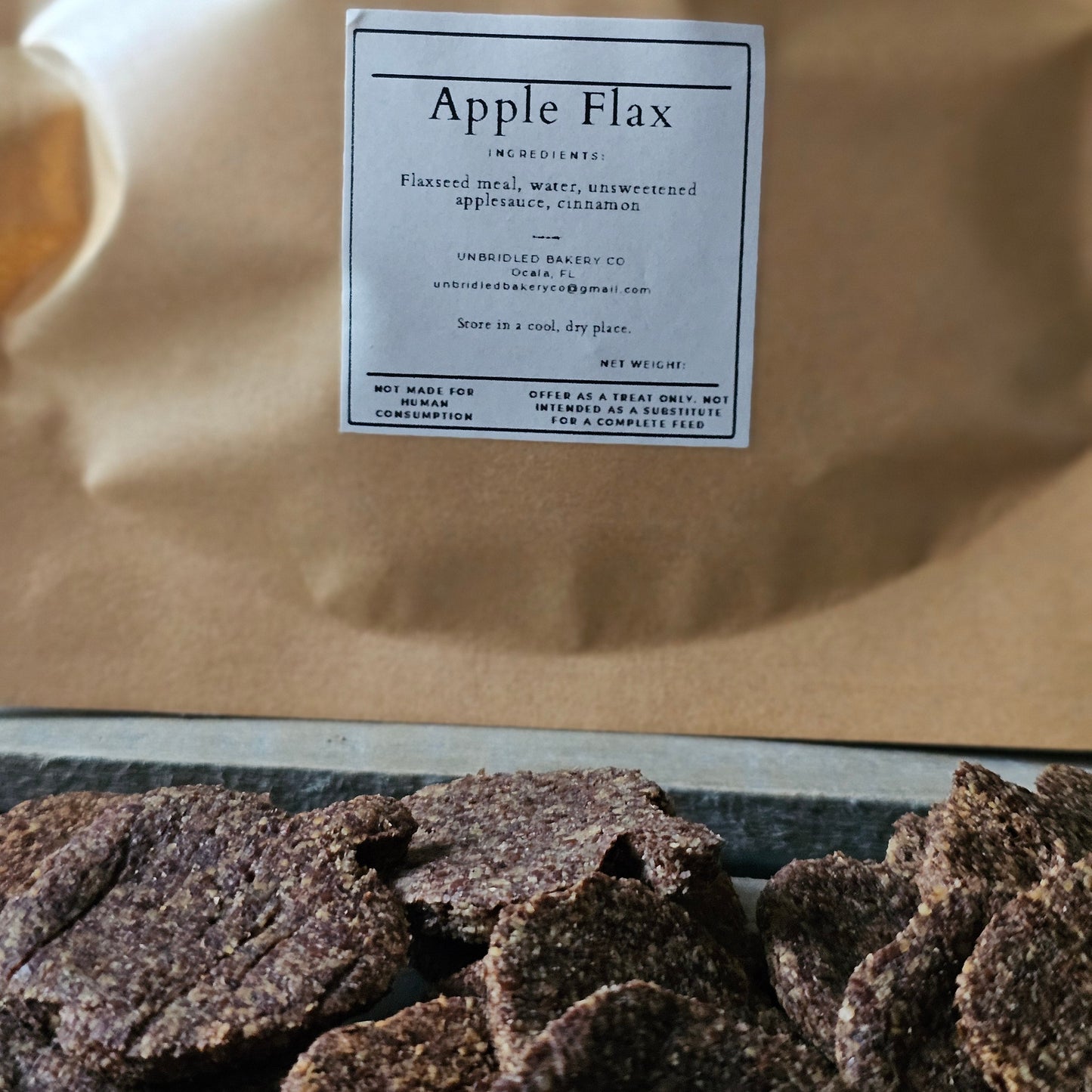 Healthy organic horse snacks made with apple and flax
