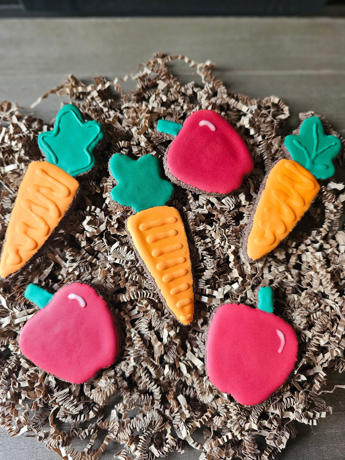Apple and carrot decorated  horse cookies