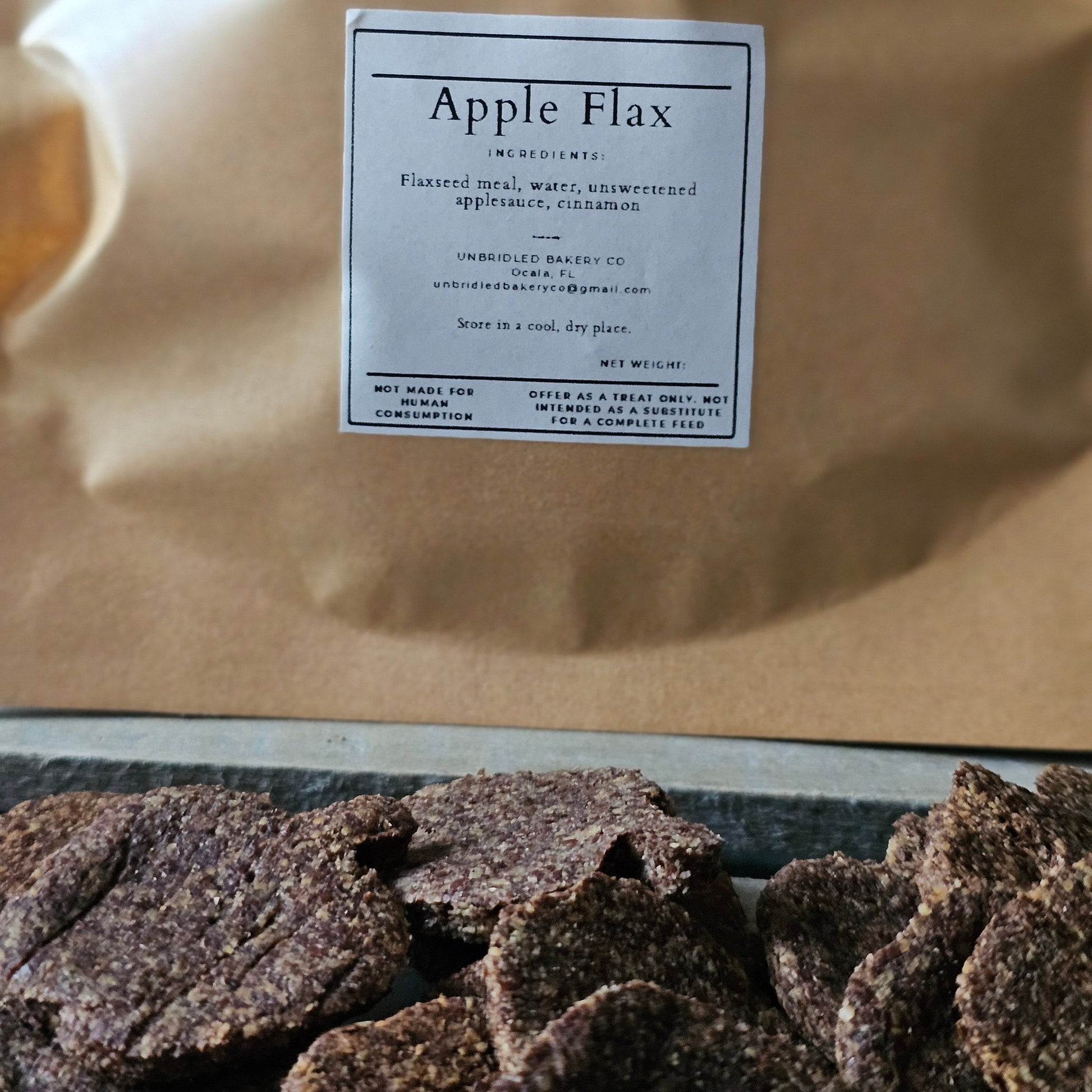 Healthy organic horse snacks made with apple and flax